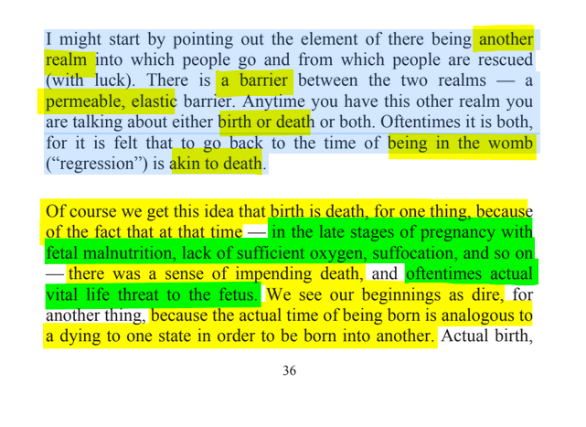 sillymickel's tweet photo. *APOCALYPSE NO: Apocalypse or Earth Rebirth & the Emerging Perinatal Unconscious* (2013) by Michael Adzema.
Chapter 3, p. 36
๐งตClick this panel for Thread, complete book
or, for audio:: https://t.co/AApACUFZsg
40/ ๐งต๐ ๐ก๐๐ #AN ๐ฅ๐ซ #ApocalypseNO ๐ฅ๐ซ#TruthWarriors โ #climate ๐๐ฅ #ecopsychology ๐โฎ๏ธ #Primal โฎ๏ธ#Psychology โฎ๏ธ #ecocide ๐ฅ #rebirth ๐ฆ #thanatos ๐งโโ๏ธ #eros ๐ #birth ๐ #perinatal ๐ #humanicide โฐโ #environment ๐
I might start by pointing out the element of there being another realm into which people go and from which people are rescued (with luck). There is a barrier between the two realms โ a permeable, elastic barrier. Anytime you have this other realm you are talking about either birth or death or both. Oftentimes it is both, for it is felt that to go back to the time of being in the womb (โregressionโ) is akin to death.
Of course we get this idea that birth is death, for one thing, because of the fact that at that time โ in the late stages of pregnancy with fetal malnutrition, lack of sufficient oxygen, suffocation, and so on โ there was a sense of impending death, and oftentimes actual vital life threat to the fetus. We see our beginnings as dire, for another thing, because the actual time of being born is analogous to a dying to one state in order to be born into another. Actual birth,..
MICHAEL ADZEMA
Page 48