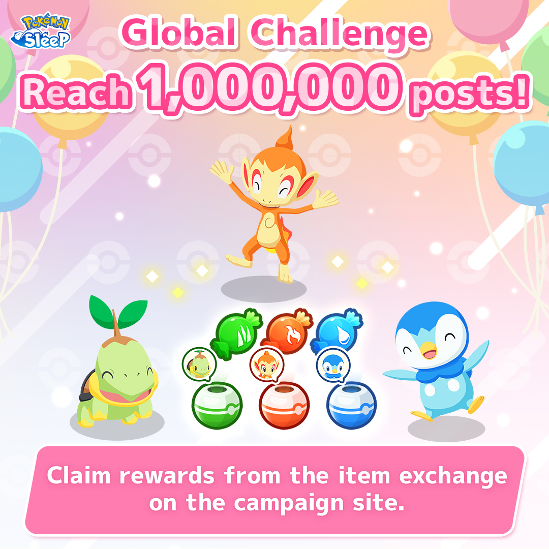 PokemonSleep's tweet photo. Global Challenge complete! 🎉

Thank you for all the #PokemonSleep3rd posts! Posts around the world have surpassed 1,000,000 in total!

As a completion reward, additional items are now ready. Claim from the top page by August 3 14:59 UTC ✨

👇 Visit here
https://t.co/ubX3upmQym https://t.co/ggov68YBKX