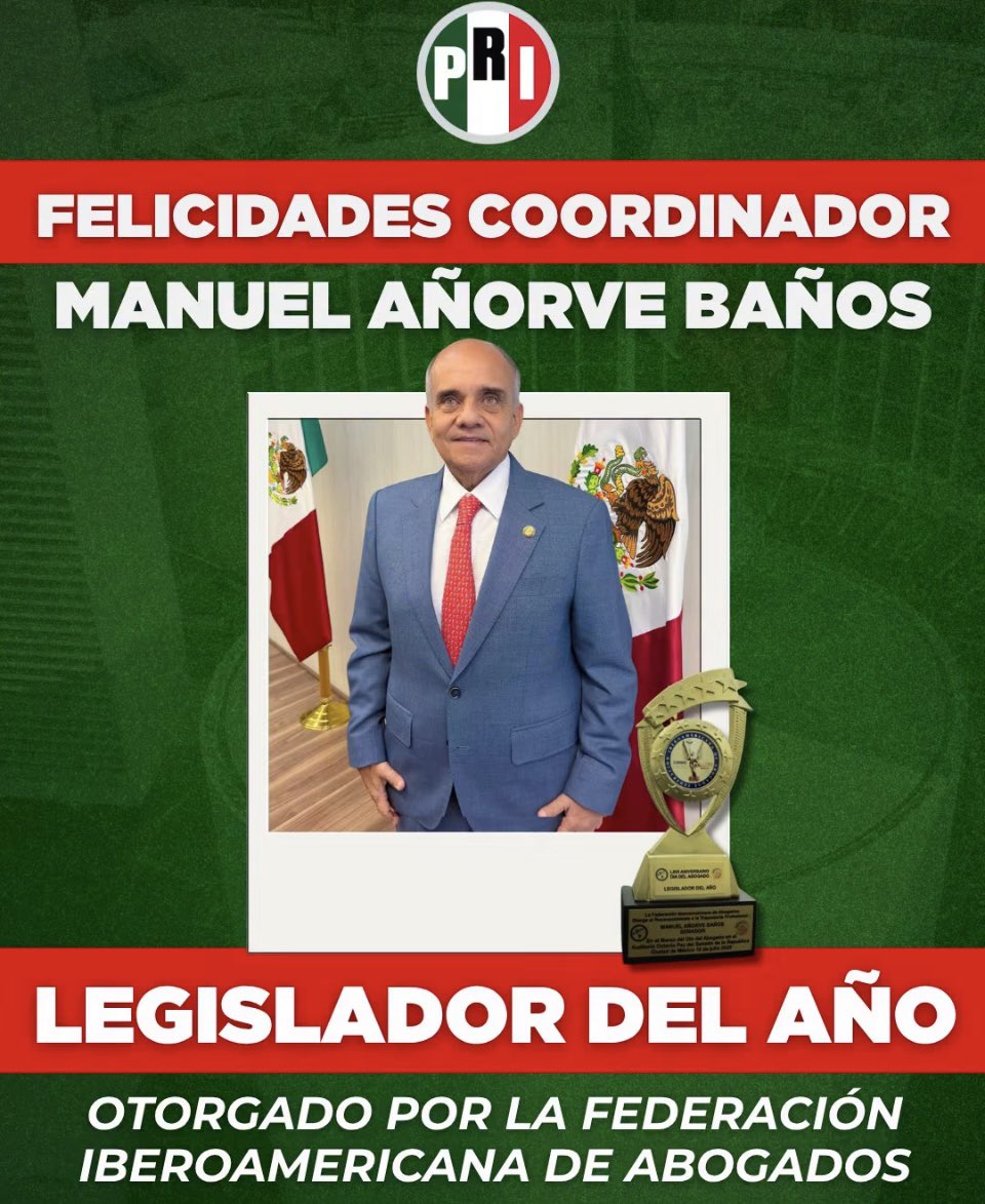 MovPRImxGro_'s tweet photo. Movimiento https://t.co/y8BuStWvaq  Guerrero felicita al senador @manuelanorve, por recibir el galardón como Legislador del Año, otorgado por la Federación Iberoamericana de Abogados. https://t.co/cT9bHAHBcc