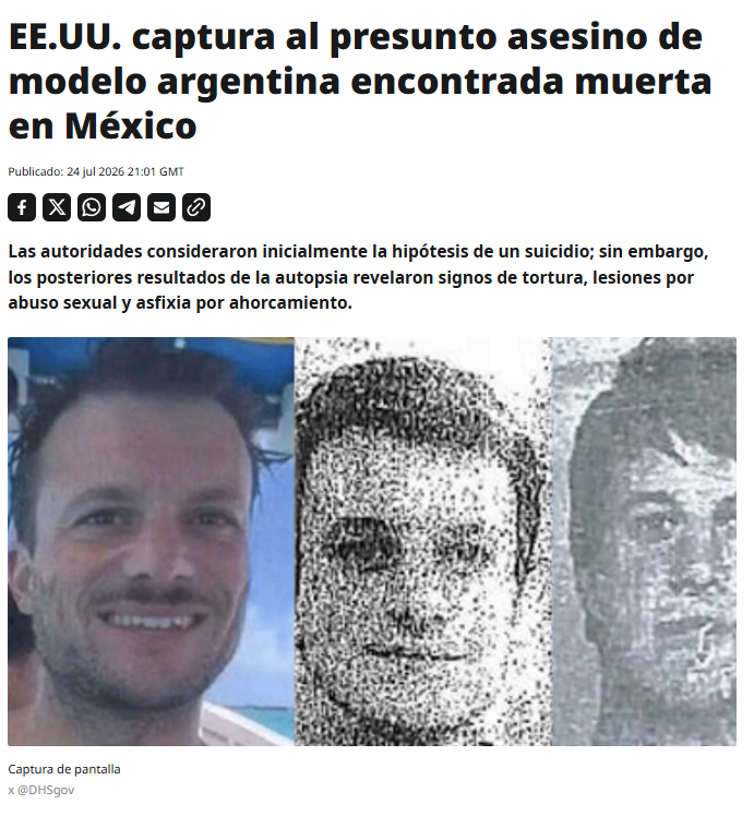 ActualidadRT's tweet photo. 🇺🇸 El ciudadano argentino Juan Manuel Reverter, novio de la modelo argentina Agostina Jalabert y principal sospechoso de su femicidio, ocurrido el 18 de febrero de 2023, fue detenido el jueves en EE.UU. luego de permanecer prófugo de la Justicia durante más de tres años. https://t.co/VVPJmt6BAY