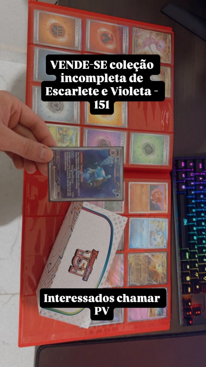 AmazingBiRO's tweet photo. Estou vendendo minha coleção de cartas Pokemon:

Coleção Escarlate e Violeta - 151
Coleção incompleta
Box Treinador Avançado Escarlate Snorlax Violeta 151 - Já abri os packs

Interessados chamar PV para mais informações

Caso alguém souber onde vender, estou aceitando dicas! https://t.co/YAP1Ok8IHB