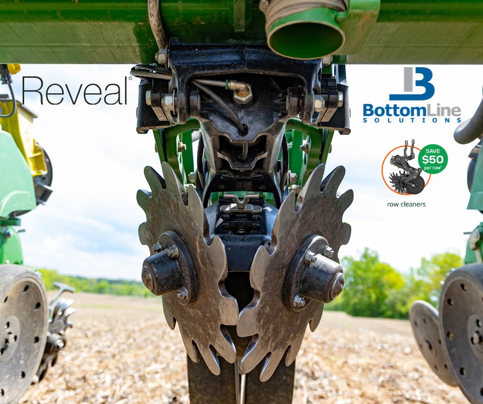 BottomLineSolu1's tweet photo. Stop letting residue cost you yield! Standard row cleaners can ride over tough debris but reveal from Precision Planting has its own gauge wheel to precisely control the depth of the cleaning tines to create a consistently clean &amp; ideal planting environment. 
(309)253-1383 https://t.co/lybnkMwX80