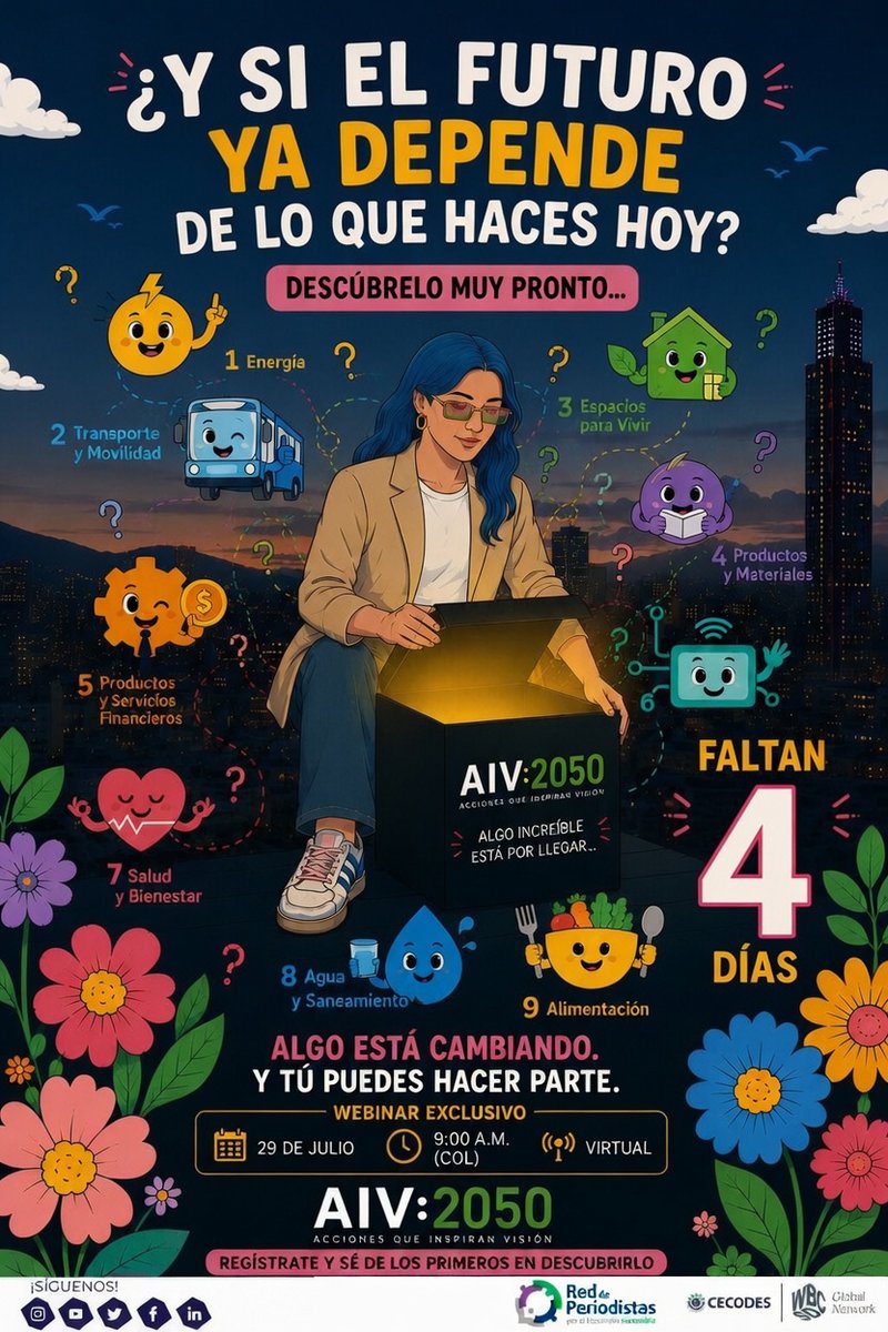 ComSostenible's tweet photo. Estamos a 4 días de revelarles una nueva forma de contribuir a un futuro sostenible para Colombia. En pocos días conocerás cómo las acciones cotidianas pueden convertirse en el motor de un cambio significativo. Inscripción por medio del link: https://t.co/PNUaJ09gth https://t.co/rYoy7KzOK4