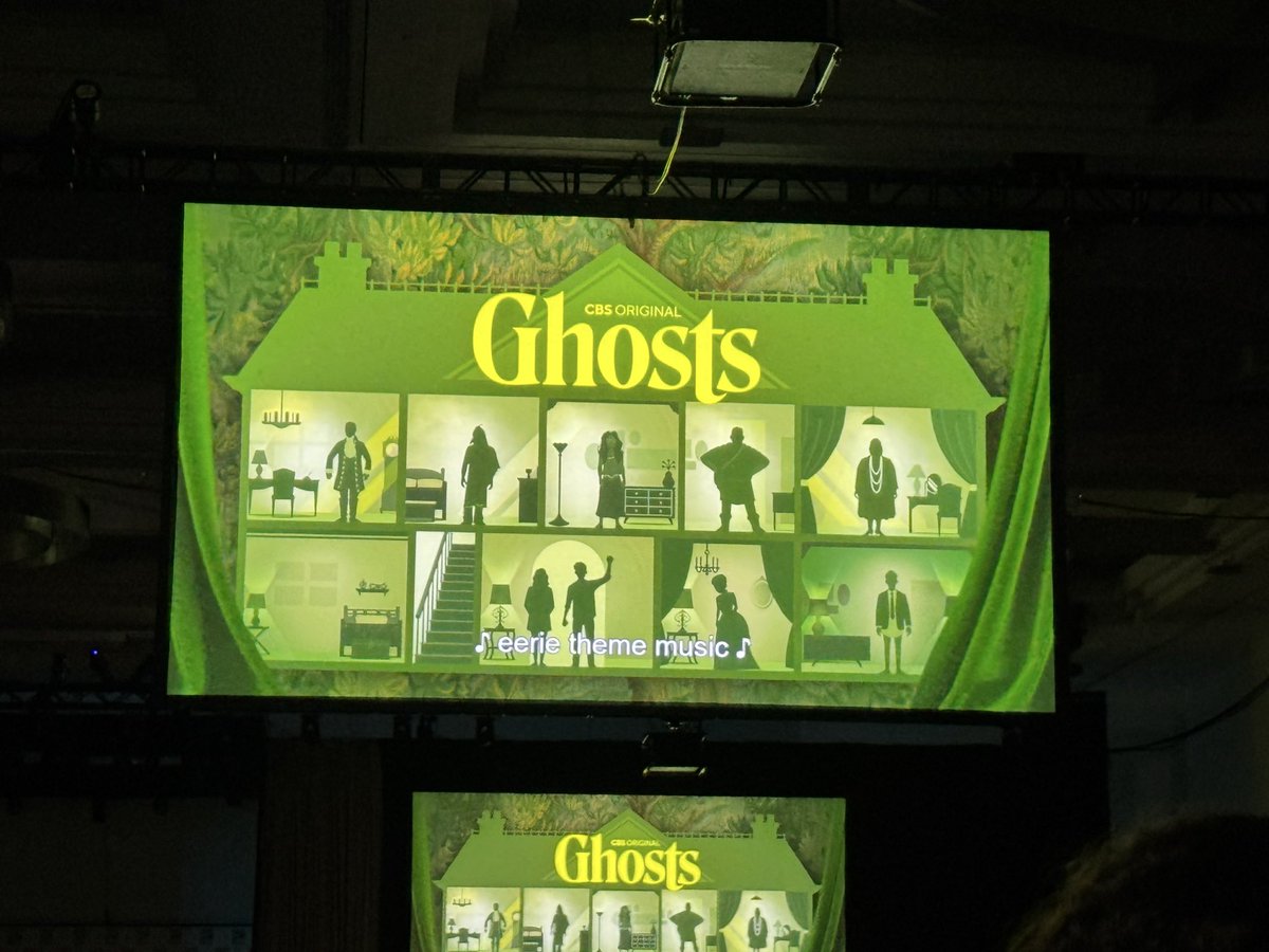 Mcylyck's tweet photo. #Ghosts #sdcc2025 Been a fan of this show since the start. Would have liked more cast members, but filming already started. They are going to have hour long Christmas &amp; Halloween episodes. Going to meet Hetty’s sister and the fate of Pete will soon be revealed @cinemasentries https://t.co/xfs3YJz5Gw