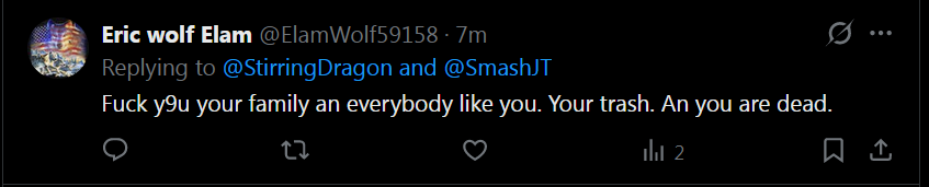 StirringDragon's tweet photo. Looks like it's time for another wellness check by the @FBI @FBIDirectorKash @X before this person hurts himself and others. https://t.co/FxMiLRrWni