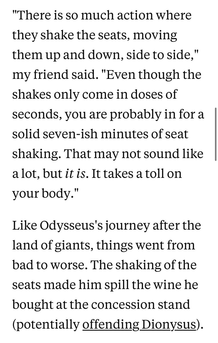 katienotopoulos's tweet photo. It came to my attention that there is a small yet hilarious group of people who accidentally went to a 4D showing of “The Odyssey” not aware they’d be sprayed with water and shaken in their seats. https://t.co/pQQzcq7BRb