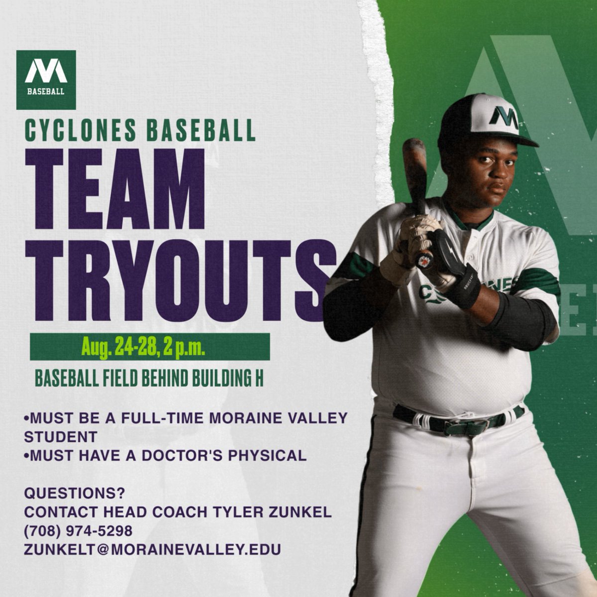 MVCyclones's tweet photo. Save the date! Cyclones #baseball @MVCC_Baseball is holding tryouts that include practicing with the team starting the week of Aug. 24. #OneMonthToGo #LetsGo #GoCyclones #mvcyclones 🌪️⚾️ https://t.co/abXynfImMK