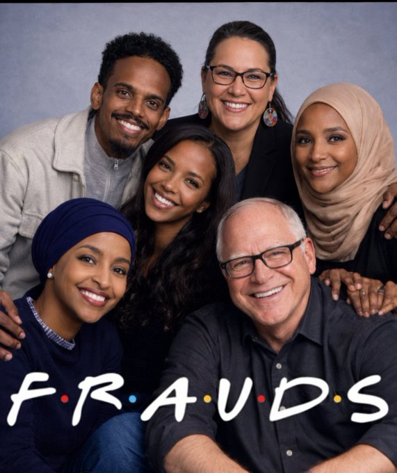 GeepersNFT's tweet photo. @lukerosiak @realDailyWire Join Peggy Flanagan, Tim Walz, Ilhan Omar, her brother/husband and the rest of the Democratic Party as they hilariously let the Somali fraudsters steal all of our money!

The next season of Frauds coming soon!  😂 https://t.co/jgIKWwSraG