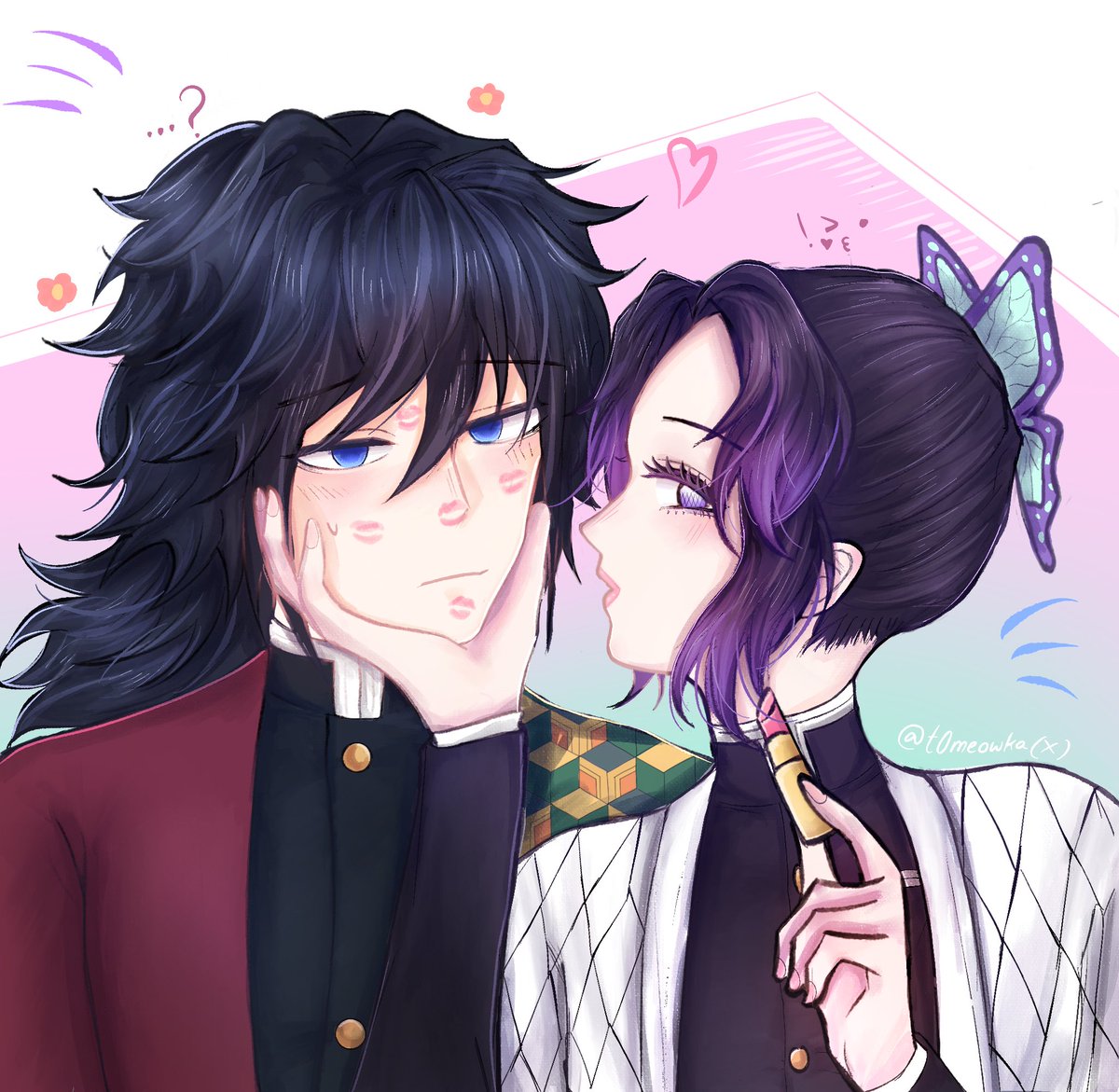 t0meowka's tweet photo. tomioka giyuu is secretly very fond of kisses 🌊🦋

(tags; ぎゆしの , giyushino, kny , 冨岡義勇, 胡蝶 しのぶ) https://t.co/vDypRmyXJa