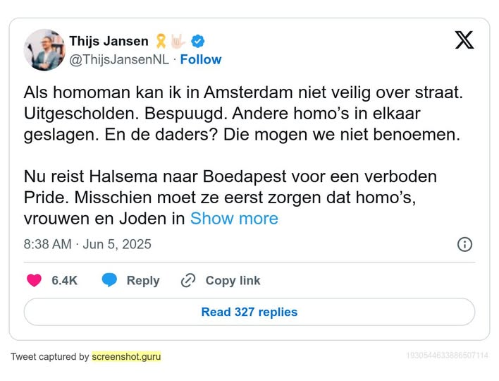 JosTeunissen2's tweet photo. Trouw:'Ook in NL lijkt homoacceptatie af te nemen'.De olifant in de kamer blijft onbenoemd, want: Islamofobie. Halsema hield vorig jaar een toespraak op de Pride in Boedapest,hoewel homo's zich dáár als zodanig kunnen manifesteren,zonder kans op molestatie https://t.co/iRJqCv3kfw https://t.co/jRkcQVx1tZ