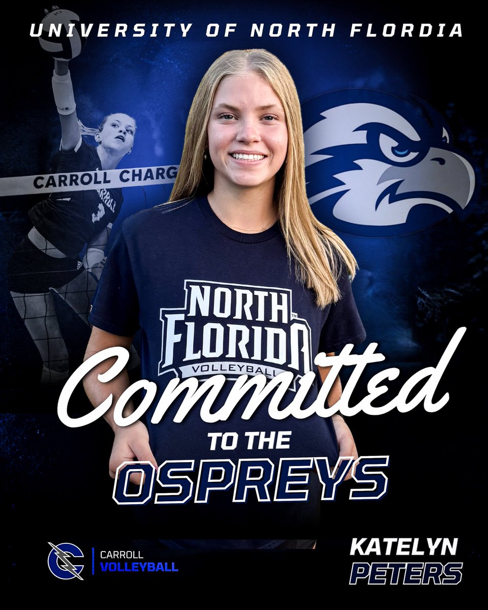 Chargers_vball's tweet photo. Congratulations to Katelyn Peters on her commitment to continue her academic and volleyball career at the University of North Florida!

Please join us in congratulating Katelyn on this exciting milestone. We wish you all the best. Go Ospreys! https://t.co/vcV4q5BQUM