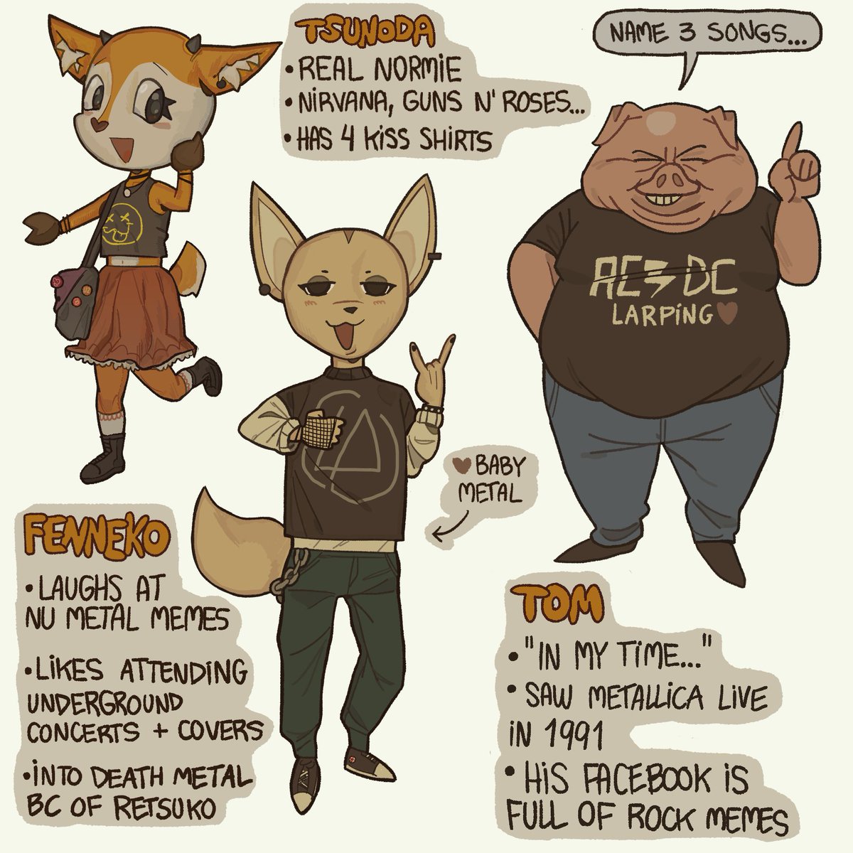 miranteart's tweet photo. my hcs/au where they're all metalheads and to concerts together
#aggretsuko https://t.co/XQTG6RqP5k