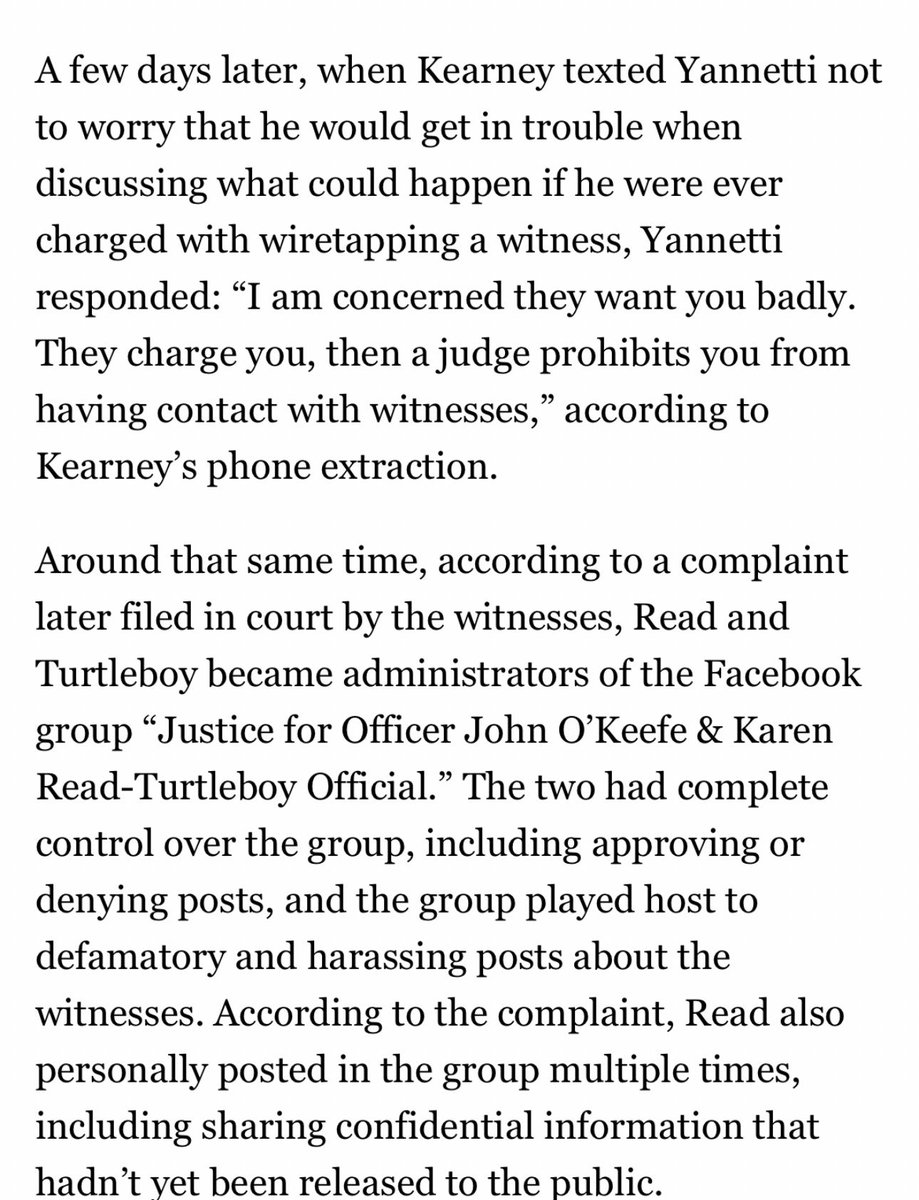 MamaLama43's tweet photo. Defense attorney David Yannetti, aka @BostonDefender, was very concerned that Aidan Kearney would be arrested for witness intimidation and harassment and, as a result, would no longer be able to intimidate and harass the witnesses in his client’s murder trial. 

Frankly, I can’t understand how he is still licensed to practice law in Massachusetts.

Link to the @BostonMagazine story:
Inside the Campaign That Acquitted Karen Read⁠