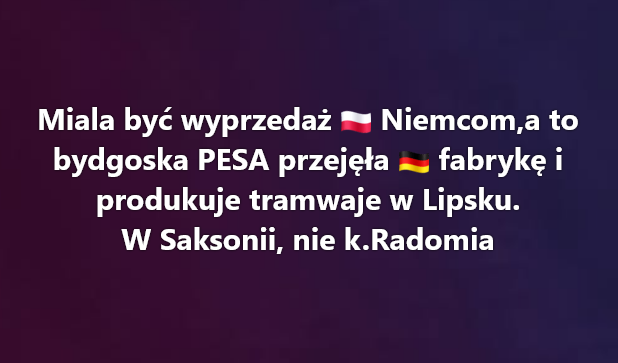 VonPritzwald's tweet photo. Pesa Bydgoszcz sfinalizowała przejęcie 100% udziałów w niemieckim producencie tramwajów HeiterBlick GmbH z Lipska, ratując zagrożony zakład. 
Transakcja chroni około 250 miejsc pracy i zapewnia realizację kluczowych zamówień na pojazdy szynowe.
Data finalizacji: 1 lipca 2026 roku.
Przejęty podmiot: HeiterBlick GmbH (z siedzibą w Lipsku, ul. Niemeyerstraße 2–5).
Utrzymanie marki: Marka, logo oraz zakład w Lipsku zostają zachowane
Bieżące kontrakty: Zakład realizuje zamówienia https://t.co/HLn8modEyg. na 25 nowoczesnych tramwajów XXL dla miejskiego przewoźnika w Lipsku (Leipziger Verkehrsbetriebe).
Współpraca fabryk: Pesa rozpoczęła już produkcję niektórych elementów (np. pudeł tramwajów) w swoich polskich zakładach w Bydgoszczy na rzecz zleceń realizowanych w Lipsku.