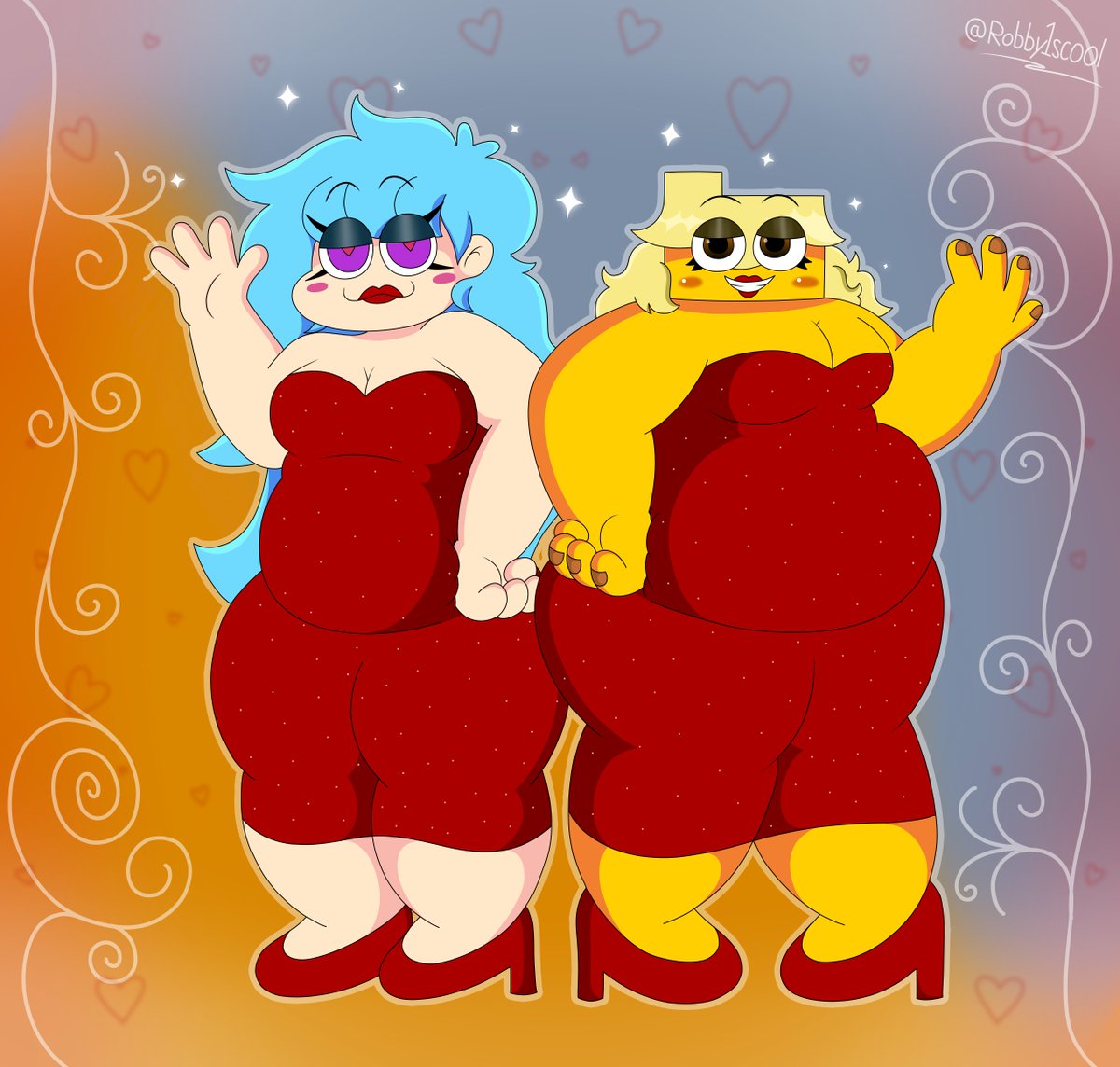 robby1scool's tweet photo. Red Dress Twins 💙💛
(Aren't they cute and beautiful?)

#SkyblueFNF #Timeline3Meri
#FNFMeri #Skyblue https://t.co/Kji7JOsip2