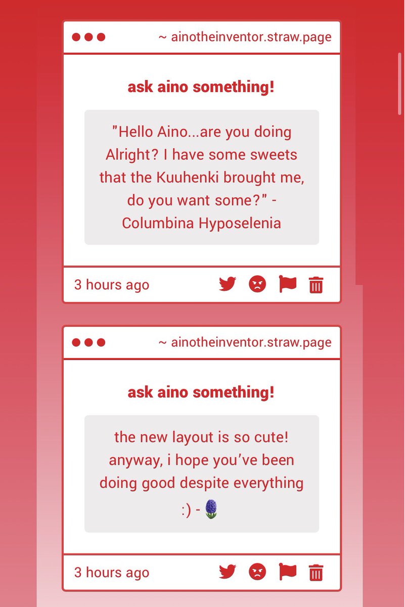 ainotheinventor's tweet photo. 1. i’m doing great!! i can come over and pick up the sweets in a few hours!

2. 🍁 tysm lavender anon <3 your positive messages made my day https://t.co/HPga77z9gR