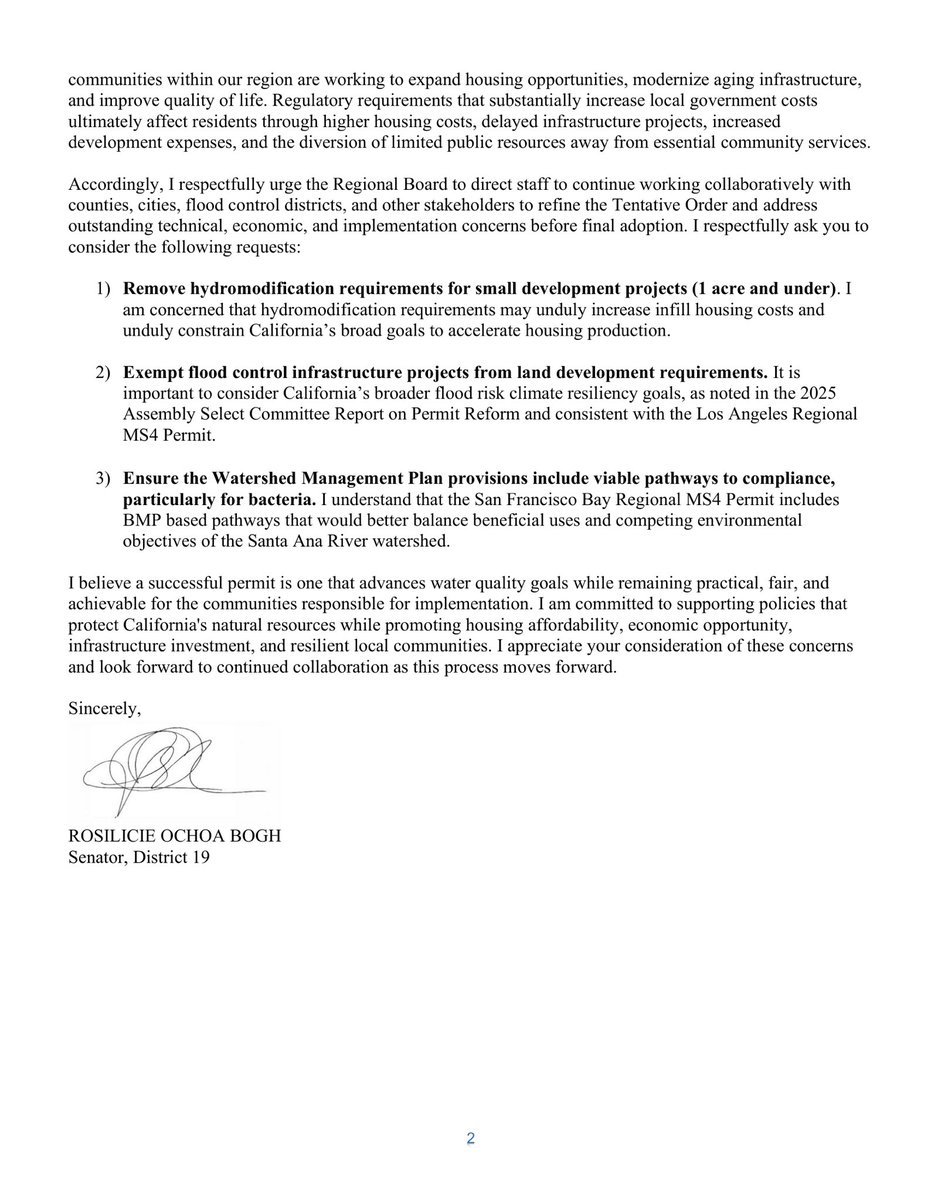 SenOchoaBogh's tweet photo. The Santa Ana Regional Water Quality Control Board is meeting today to consider a stormwater permit that would impact about 60 local agencies across Riverside, San Bernardino, and Orange Counties.

I sent a letter urging the Board to continue working with local https://t.co/wnoMcVU1RW