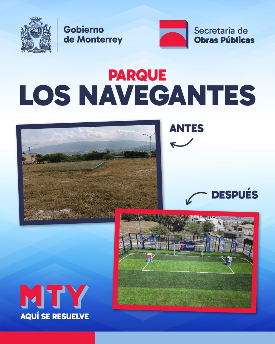 mtygob's tweet photo. Donde antes había una cancha abandonada, hoy hay un espacio listo para volver a llenarse de goles, risas y convivencia. ⚽

La rehabilitación de la cancha del Parque los Navegantes vuelve a abrir oportunidades para que  las familias disfruten de su comunidad.

#AquíSeResuelve https://t.co/alMvWTlRxq