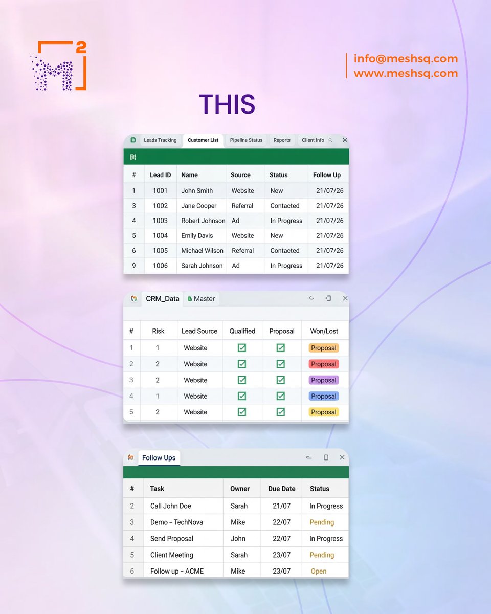 MeshSquare's tweet photo. Your sales pipeline shouldn't live in spreadsheets.

Automate lead tracking, follow-ups, reporting, and conversions with Mesh Sq CRM solutions. Turn more leads into customers and scale smarter.

https://t.co/u1SwZfDqJ3 

#crm #salesautomation #leadmanagement #meshsq https://t.co/XK929xlvdG