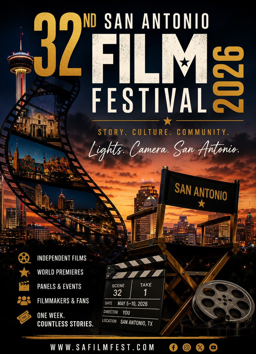 TicketStream1's tweet photo. 🍿 32nd Annual San Antonio Film Festival 🎬⭐🎥 Lights. Camera. San Antonio! 🌟 Discover tomorrow's filmmakers. Through July 26. 🎞️✨ #SAFilmFestival #FilmFestival #IndieFilm #Cinema #MovieLovers #Filmmakers #SupportTheArts #EncoreTSNMagazine 🎬🎥🌟 https://t.co/q8fLe1cg8o https://t.co/kKdbf39RPw