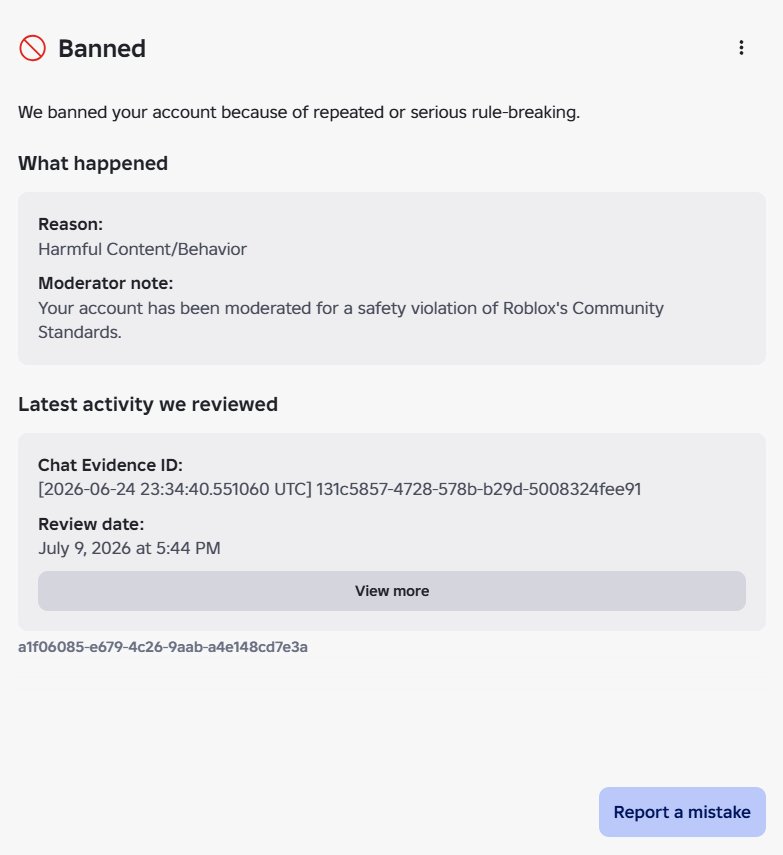 mejard10's tweet photo. @Roblox Roblox just tell my friend what has he done wrong we have gotten no help from Support his acc is juanpablokill320 https://t.co/iDQAHtjNEL