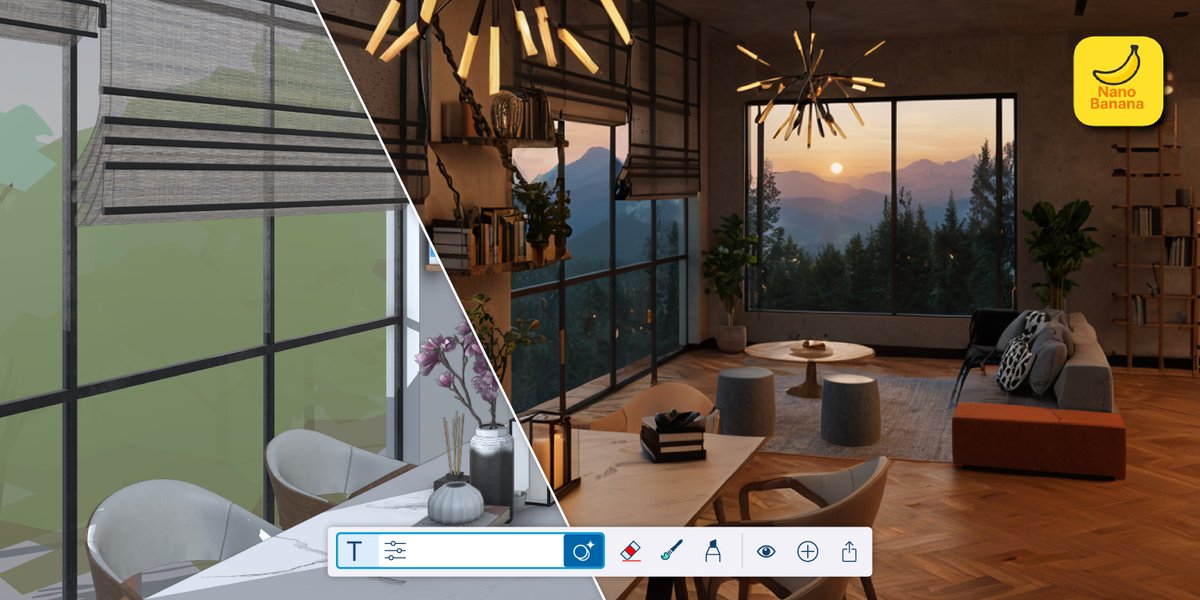 AIANational's tweet photo. Rev up creative momentum with the #SketchUp update to AI Render. Designers can iterate with total creative control, using plain text prompts to transform basic renderings into photorealistic images. ✨

Explore the upgrade: https://t.co/gMYIVCED0m | #PartnerContent #ArchViz https://t.co/N5EnlTb2ld