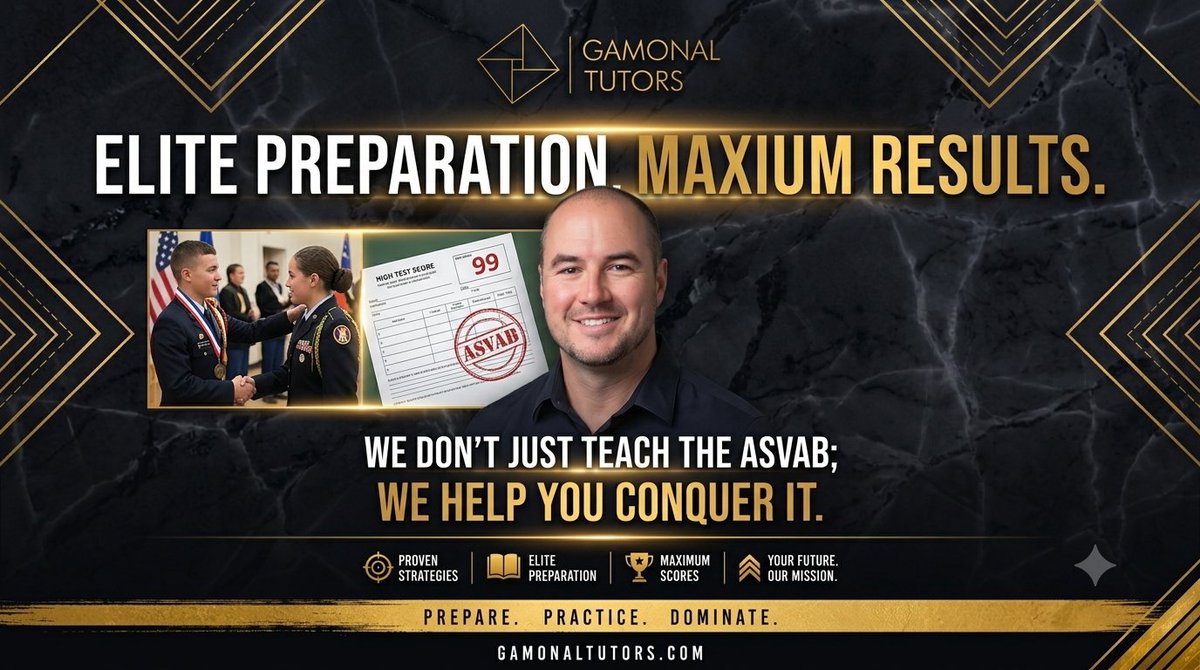 gamonalm21's tweet photo. Elite Preparation. Maximum Results. 🏆 We don’t just teach the ASVAB—we help you conquer it. Prepare. Practice. Dominate.  #ASVABPrep #GamonalTutors #MilitaryCareers #ASVABTutor #FutureSoldier #MilitaryPrep #TestPrep #MaxYourScore #ElitePreparation https://t.co/WwD8Y7tGEY