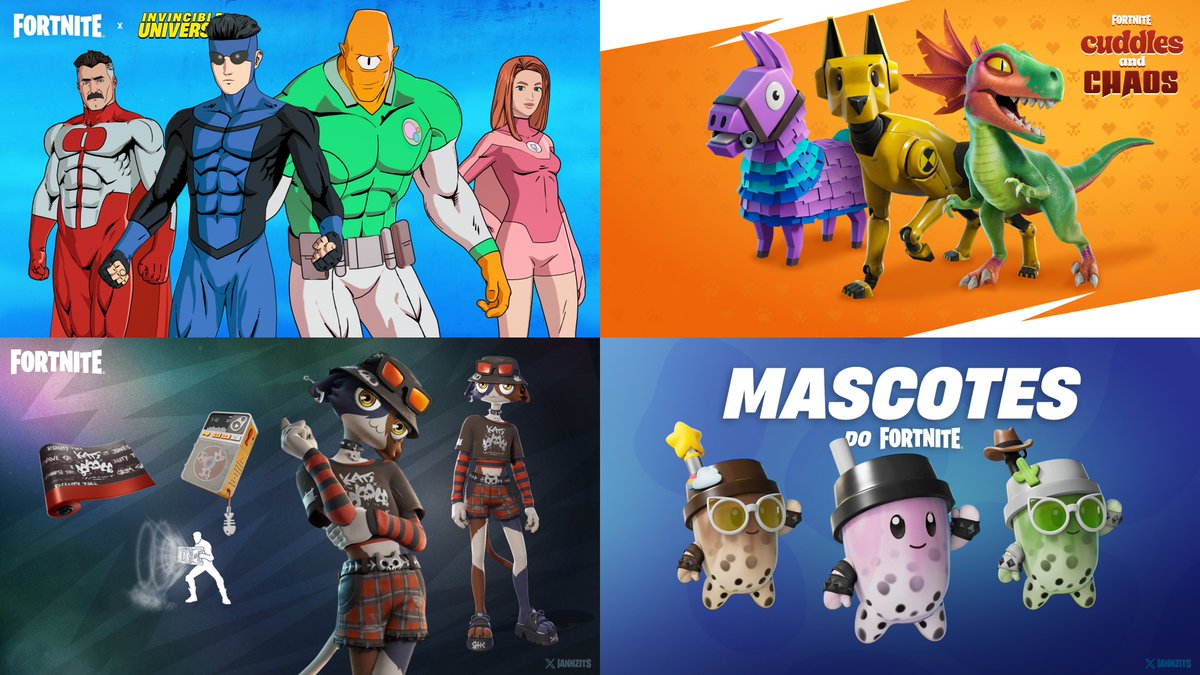 iannzits's tweet photo. 🛍 #Fortnite: Loja | Seções de hoje

· Invencível (7 abas)
· Abraços e Caos (Bobalhudo) (3 abas)
· Novidade na Área (Miausquelética Metaleira) (11 abas) +1
· Gabaritou no Visual (4 abas) -2
· Músicas (5 abas) https://t.co/n2dE6OhgKR