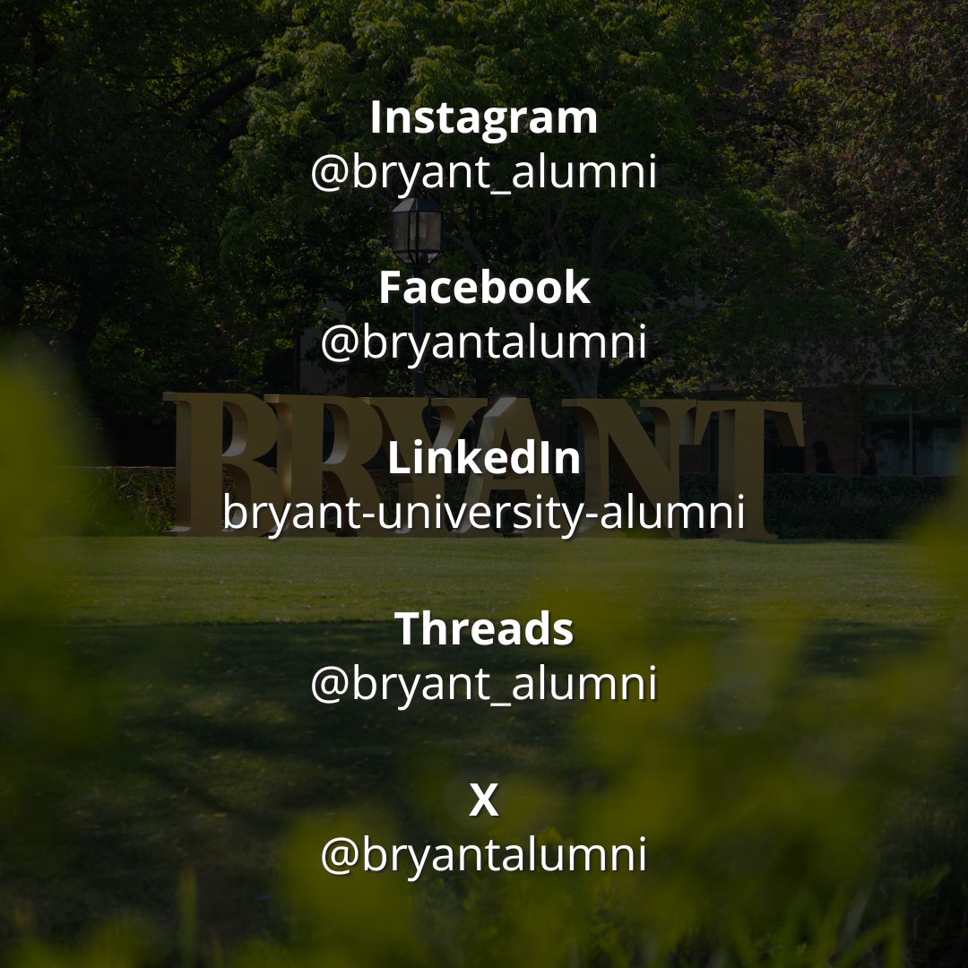 bryantalumni's tweet photo. Allow us to re-introduce ourselves! 👋

If you're a new grad, new to social, or new to the @BryantUniv community, the Bryant Alumni feeds are the perfect place to stay up to date on our upcoming events, latest news, alumni stories, and so much more around and beyond Smithfield. https://t.co/jEvWcgcOjW