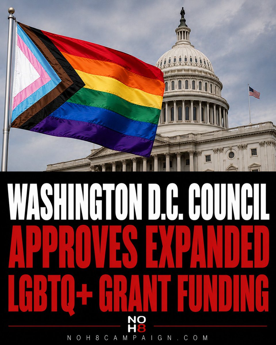 NOH8Campaign's tweet photo. The Washington, D.C., Council approved expanded LGBTQ+ grant funding for the Mayor's Office of LGBTQ Affairs, allowing it to provide more and larger grants to organizations serving the LGBTQ+ community #NOH8 https://t.co/px49voRkXX
