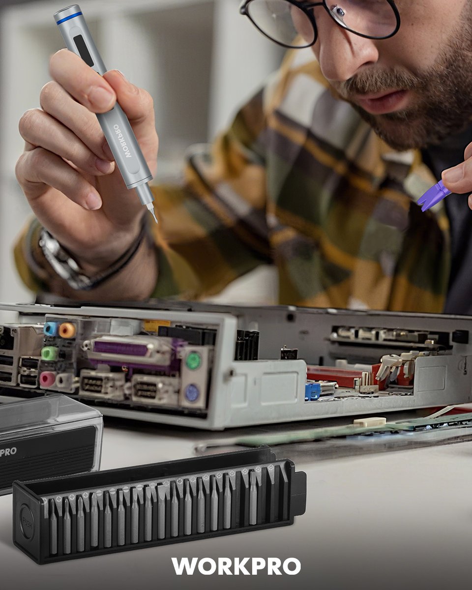 workpro_tools's tweet photo. 🔧 WORKPRO Mini Electric Screwdriver features at a glance:

✅ 3.7V rechargeable motor
🪛 36 precision S2 steel bits
🛠️ 2 pry bars included
🧲 Built-in magnetizer
🛒 https://t.co/QpmWm35nea

#workprotools #ElectricScrewdriver #screwdriver #PrecisionTools #RepairTools https://t.co/tZbpvF4d4r