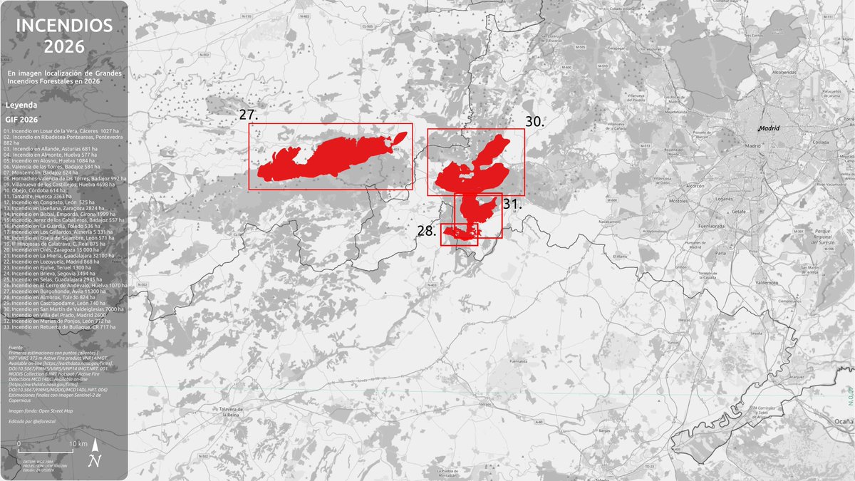 Meteoavila2's tweet photo. ℹ️‼️ Mapa de @eforestal. Se estiman que ya se han quemado unas 11300 hectáreas en el #IFBurgohondo, #Ávila. https://t.co/ijMktGrho6
