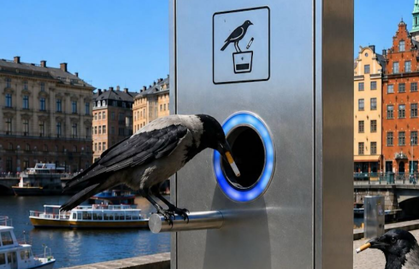 valuetainment's tweet photo. NEW: Sweden is training crows to pick up cigarettes in exchange for food. https://t.co/w6LLl3cW3r