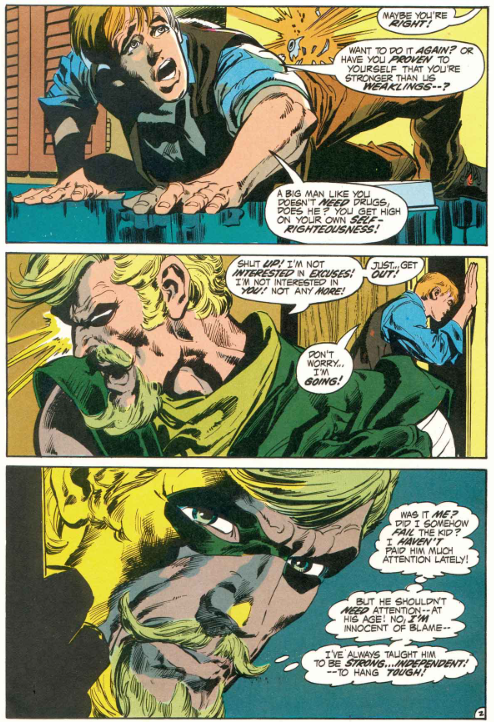 the_agon's tweet photo. Otro problema es lo sermonero del libro. Ollie siempre tiene la razón y Hal es el idiota. O'Neil trata de contrarrestar con Ollie siendo un hipócrita que se niega a admitir sus errores, pero igual se mantiene esa dinámica y es la que quieren sus fans. Proto-Capitan Planeta. https://t.co/6MJBA4BFpE
