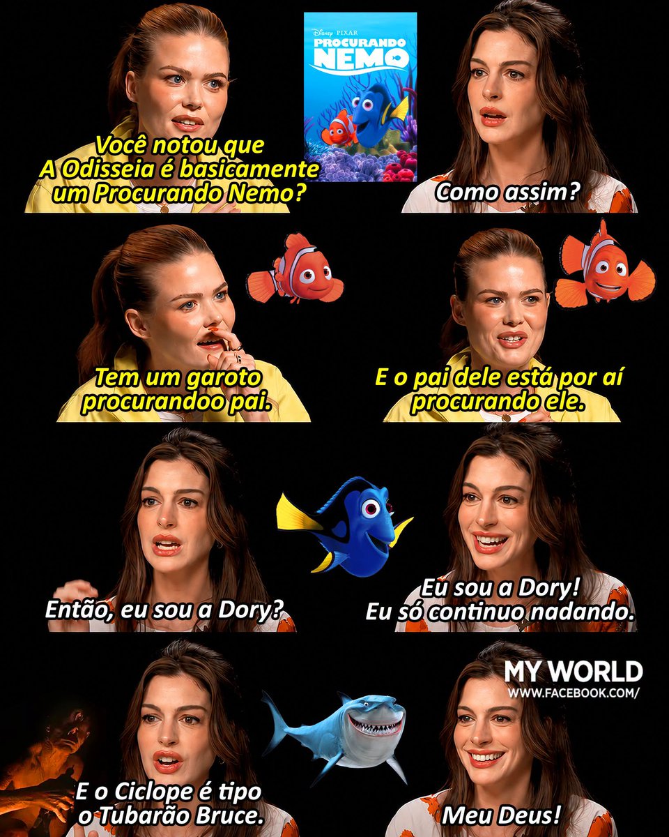 jlinzombie's tweet photo. Anne Hathaway descobrindo que A Odisseia é basicamente a mesma trama de Procurando Nemo KKKKKKKKKKKKKKKK https://t.co/izXplC7JaI