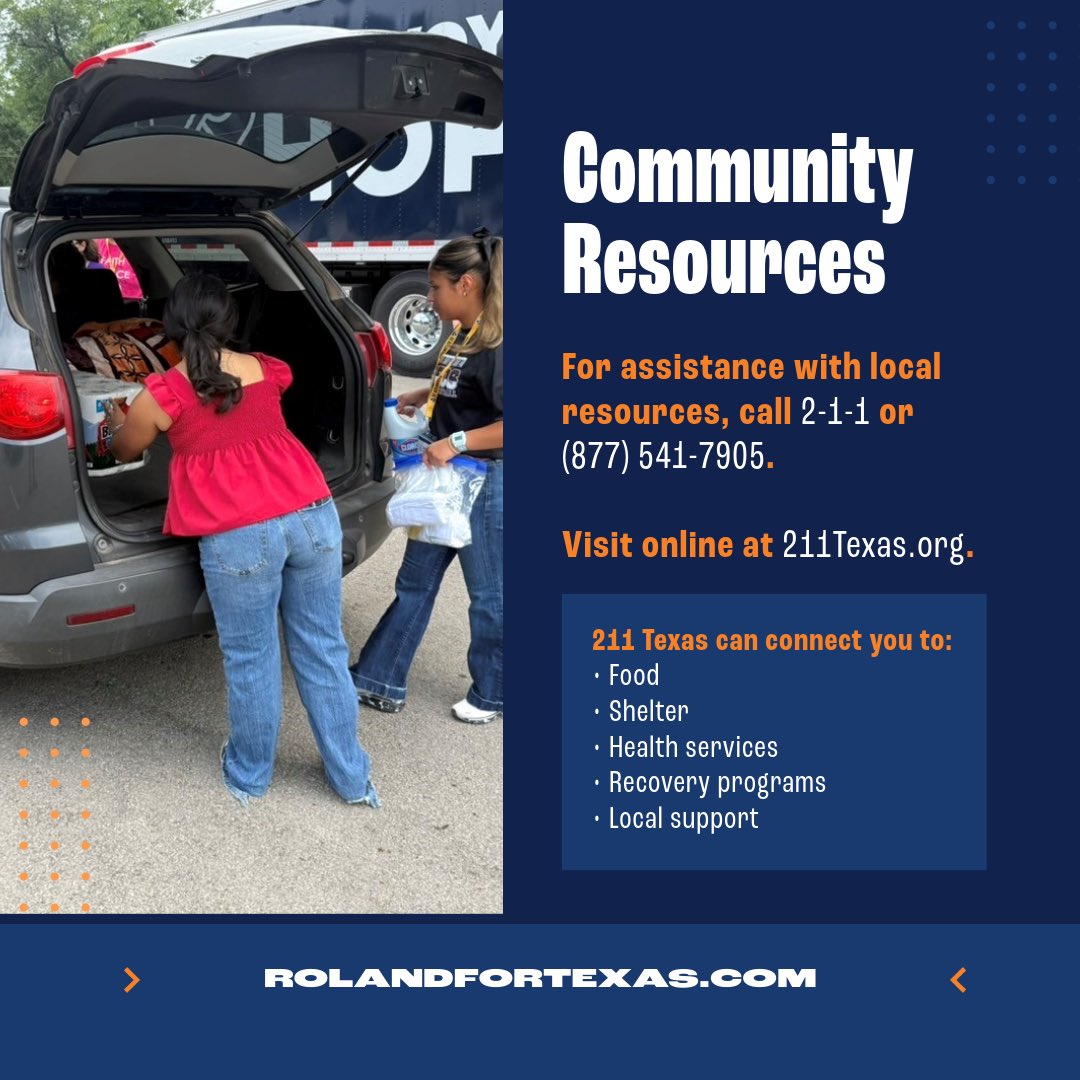 RolandForTexas's tweet photo. If you or someone you know has been affected by this month’s floods, help is available now. #texas #texasflood https://t.co/XHfehDrWGF