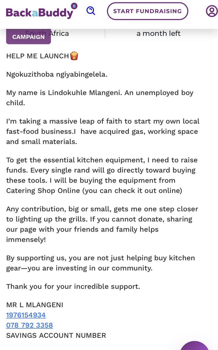 LeratoPillayZA's tweet photo. Lindokuhle’s Kota Business 👇
NGOKUZITHOBA NGIYABINGELELA.
My name is Lindokuhle Mlangeni.
An unemployed boy child. I'm taking a massive leap of faith to start my own local fast-food business. I am building
this piece by piece with my own hands. I have acquired gas, working space and small materials - I have experience working in a small fast food joint so the work is
not foreign. To get the essential kitchen equipment, I need to raise funds. Every single rand will go
directly toward buying these tools.
Raised so far : R500