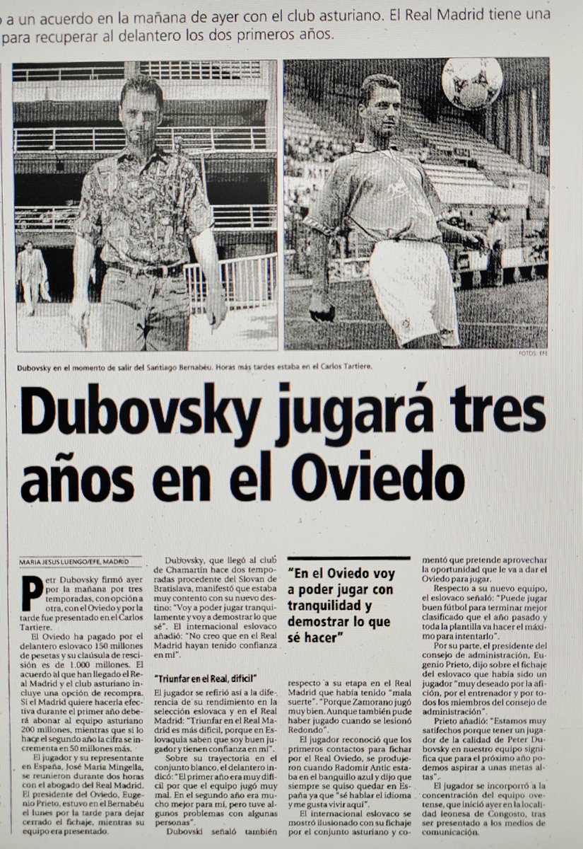 mangas59's tweet photo. Hoy se cumplen 31 años de este fichaje diferencial para un equipo como el R. Oviedo 

Un gran jugador que dice el artículo que el Oviedo pagó por él 150 millones de ptas al Madrid https://t.co/84b0H958Bm