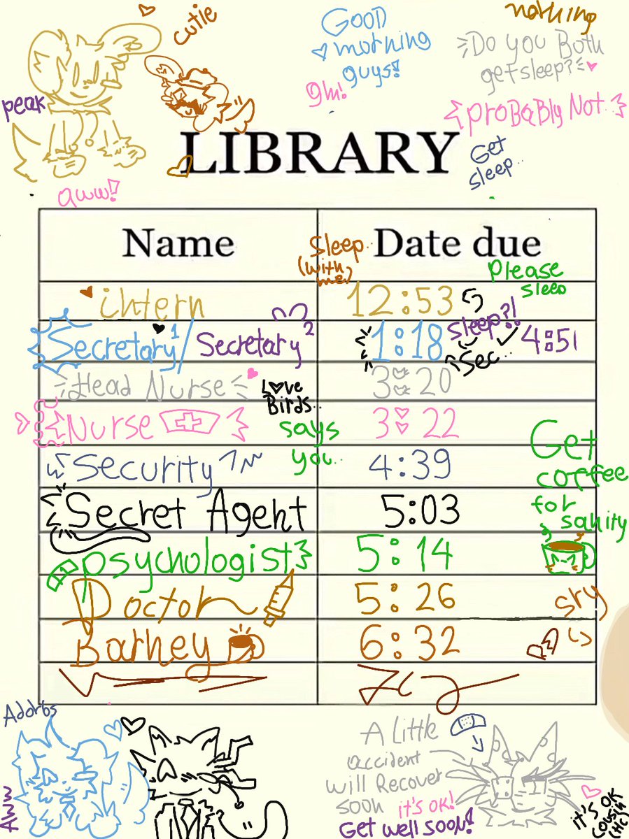 Staur8xr's tweet photo. I posted the library card trend In my tiktok account (if you wanna see, pinned), I'll just show the results! 

#animalhospital #agentary #barneyxintern #Doublenurse #doctor #barney #secretary #secretagent #intern #secretary #headnurse #psychologist #doctor #nurse https://t.co/dFhBgaKUsz