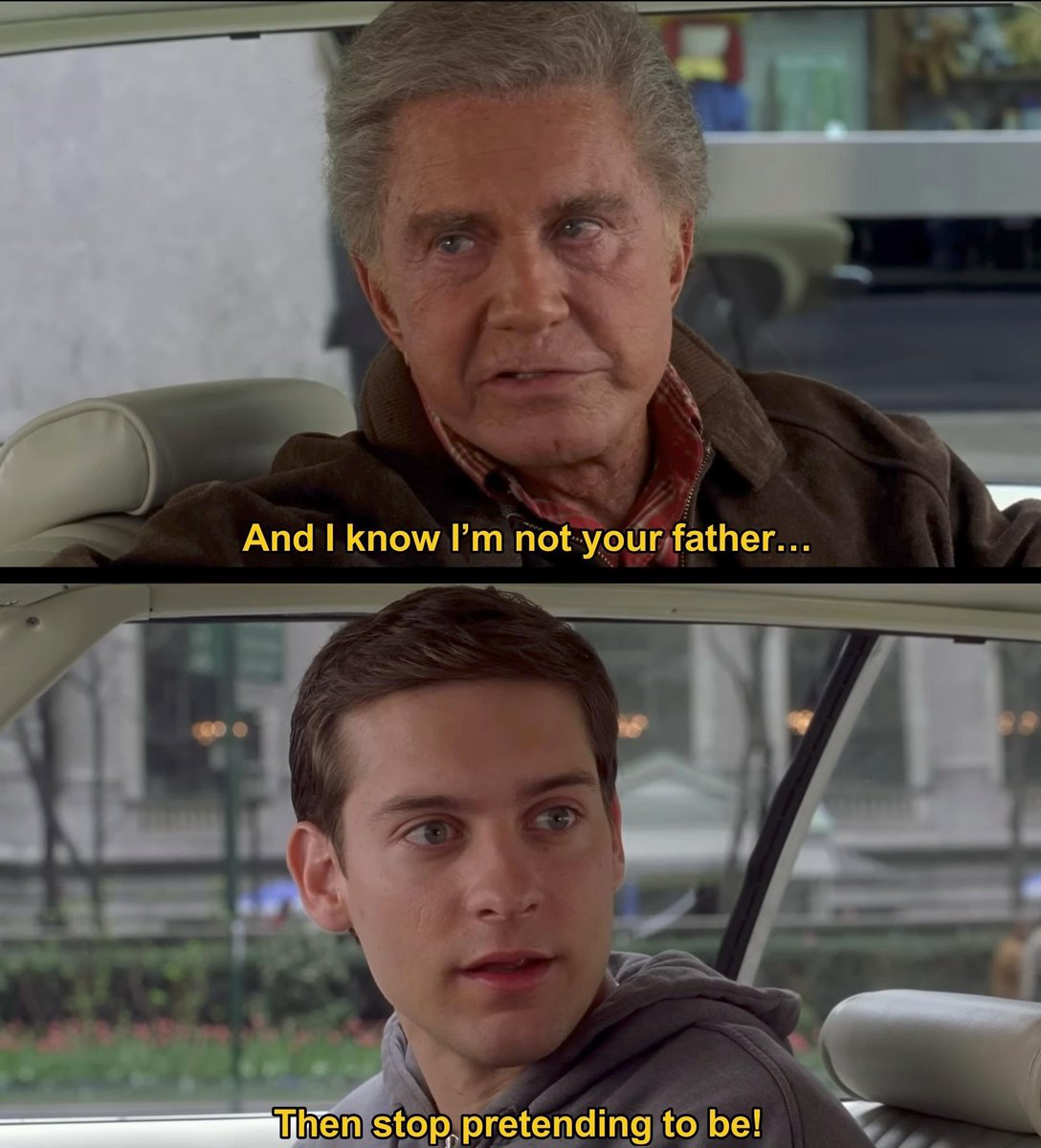 Darren_Mooney's tweet photo. Rewatching Sam Raimi's "Spider-Man."

I do honestly think it's a problem that few modern superhero movies - outside of the "Batman" franchises - are willing to let their protagonists be as unlikeable as Tobey Maguire's (generally very likeable!) Peter can be. https://t.co/J6josaDgiL