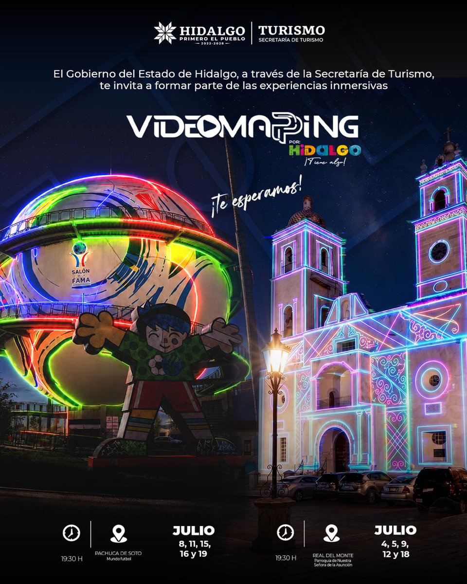 esperiodismomx's tweet photo. ¡La magia de la luz y tecnología llega a Hidalgo!
Vive una experiencia única con los espectáculos de #videomapping que transformarán espacios emblemáticos con proyecciones llenas de color, historia y creatividad. ¡Asiste con tu familia y amigos y sorprendente!
#HidalgoTieneAlgo https://t.co/1GOvk6b81V