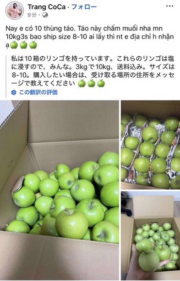 Izumi_Sunagawa's tweet photo. Facebookでベトナム人が梨やら桃やらリンゴやらを販売してるらしいけどさ、
コイツ、こんなに多種類の果物を栽培してる農家なの？

怪しすぎるんだから警察は調査すべきだよな。
こんなの普通に考えてありえないんだから。

画像引用元
lico零号機様
@lico337 https://t.co/IJLxvF9lSH