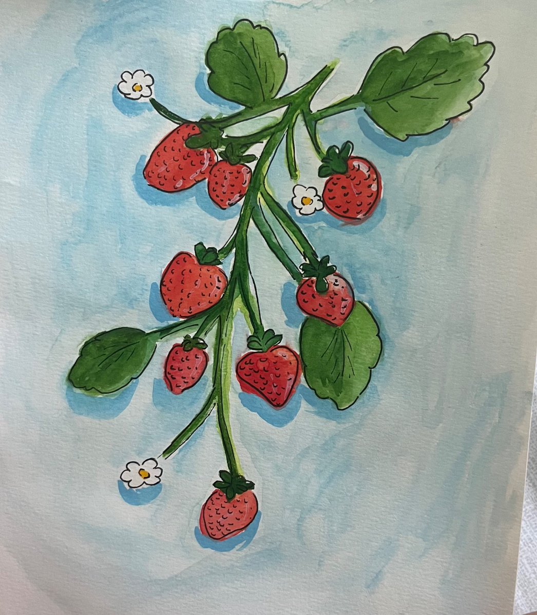 88_v_88's tweet photo. Cute little watercolor painting. Ofc I had to do strawberries https://t.co/7v0Sp9pMDN