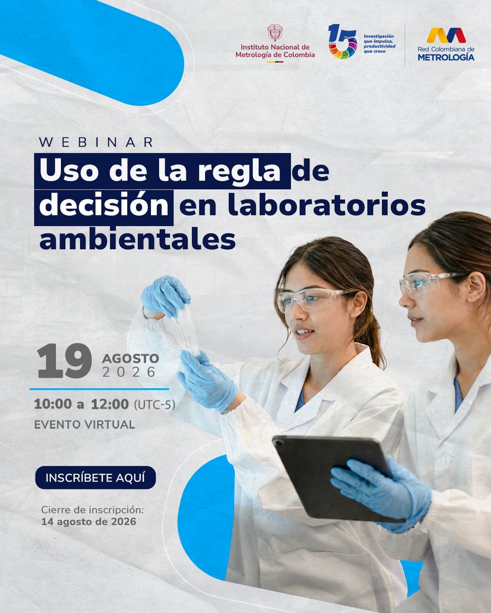INMdeColombia's tweet photo. Te invitamos a participa en el #Webinar de la #RCM del @INMdeColombia y conoce cómo aplicar las reglas de decisión considerando la NTC-ISO/IEC 17025, incertidumbre de medición, legislación ambiental, estimación del riesgo entre otros aspectos.
Inscríbete: https://t.co/3wKYrSibeV https://t.co/dWIN4zplwI