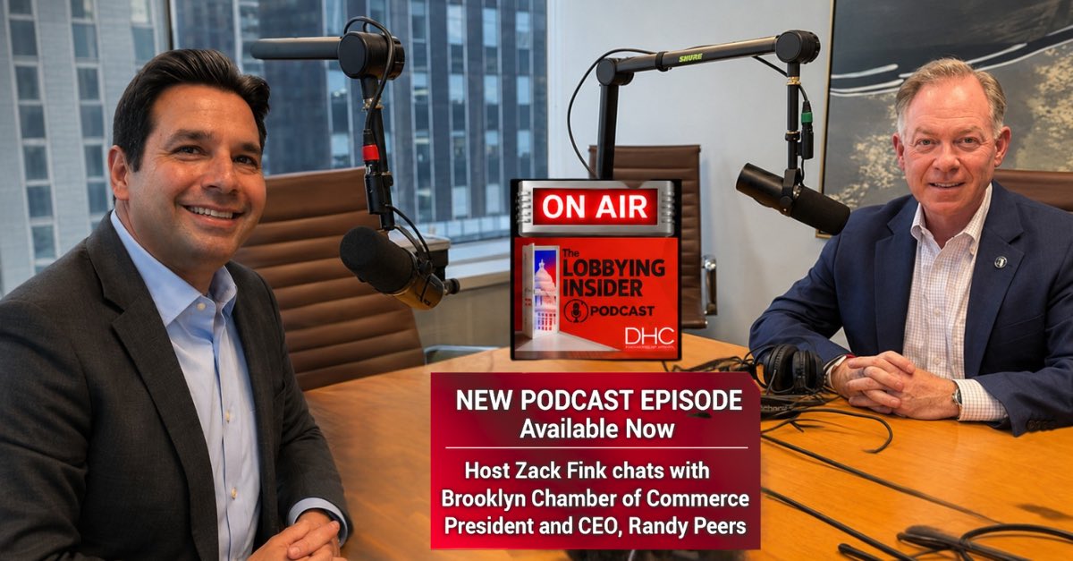 DHCLegalNY's tweet photo. DHC Partner and Lobbying Insider Host Zack Fink sits down with Randy Peers, President & CEO of the Brooklyn Chamber of Commerce, to discuss Brooklyn’s business community, the Chamber’s impact on NYC, and the latest developments in local politics.

Listen to The Lobbying Insider by visiting the link below or searching for The Lobbying Insider on your favorite podcast platform.

https://t.co/giGUdVvarw

#TheLobbyingInsider #BrooklynBusiness #NYCPolitics #GovernmentRelations #DHCLegal