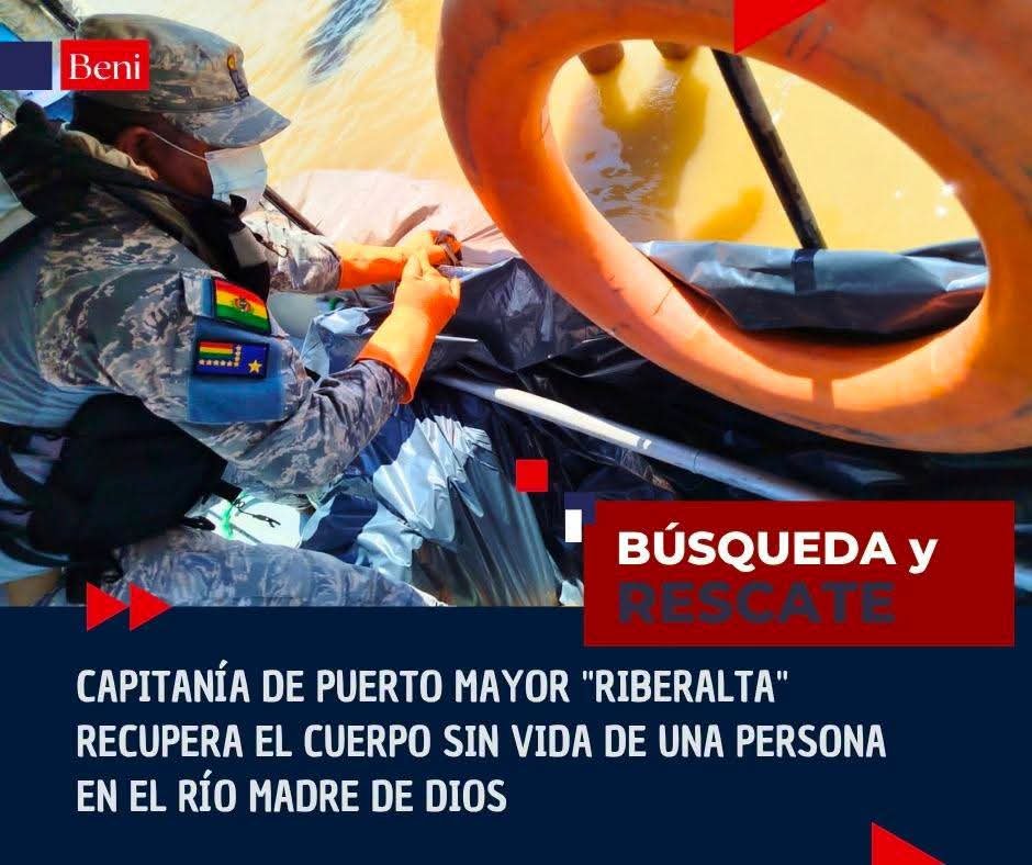 ArmadaBoliviana's tweet photo. 🛟⚓ Efectivos de la Capitanía de Puerto Mayor "RIBERALTA" recuperaron y trasladaron el cuerpo sin vida de una persona localizado en el río Madre de Dios, brindando apoyo a sus familiares y a las autoridades competentes.

🛟 #BúsquedaYRescate 🛟
⚓ #ArmadaBoliviana ⚓ https://t.co/Csq9r5yIM8