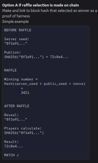 ayafarmaYA's tweet photo. @AntitheiNFT, Anti on #SunflowerLand #Discord, came up with a great idea of adding probability fair proof, as there are no known details how a raffle is handled in the "game" - up for constructive criticism. I'll back it up in case it magically disappears.. https://t.co/RoEkzRxKWX