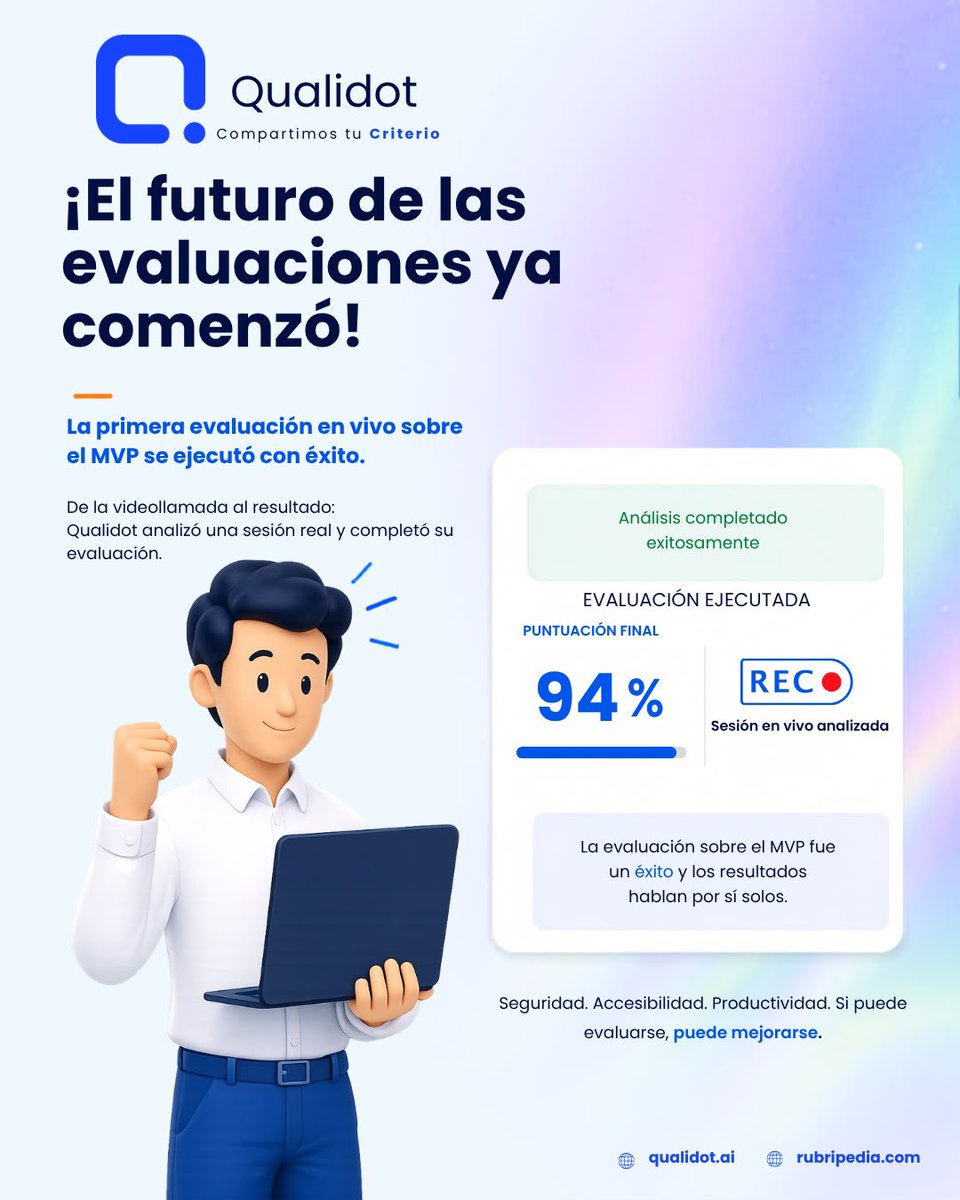 qualidot's tweet photo. El futuro de las evaluaciones ya está aquí. Con Qualidot, la IA analiza sesiones en vivo, ejecuta evaluaciones objetivas y entrega resultados confiables en tiempo real para impulsar una mejora continua. 🚀🤖
#Qualidot #IA #EvaluaciónInteligente #Innovación https://t.co/uYwWjj5VlD