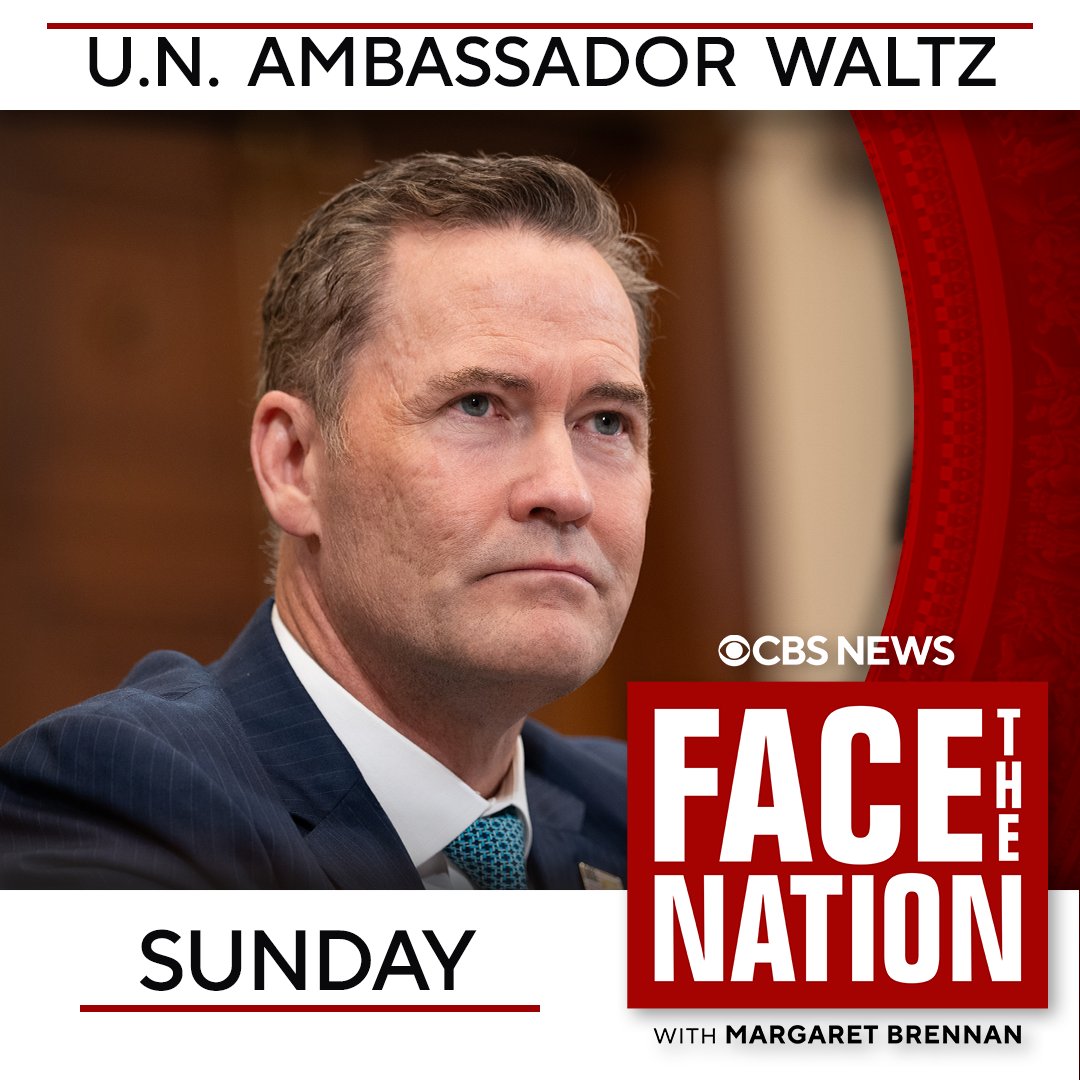 FaceTheNation's tweet photo. SUNDAY: U.N. Ambassador Mike Waltz joins us to discuss this week’s strikes against Iran and the Trump administration’s evolving strategy in the Middle East. Tune in at 10:30 a.m. ET. https://t.co/l82ks9ZVCi