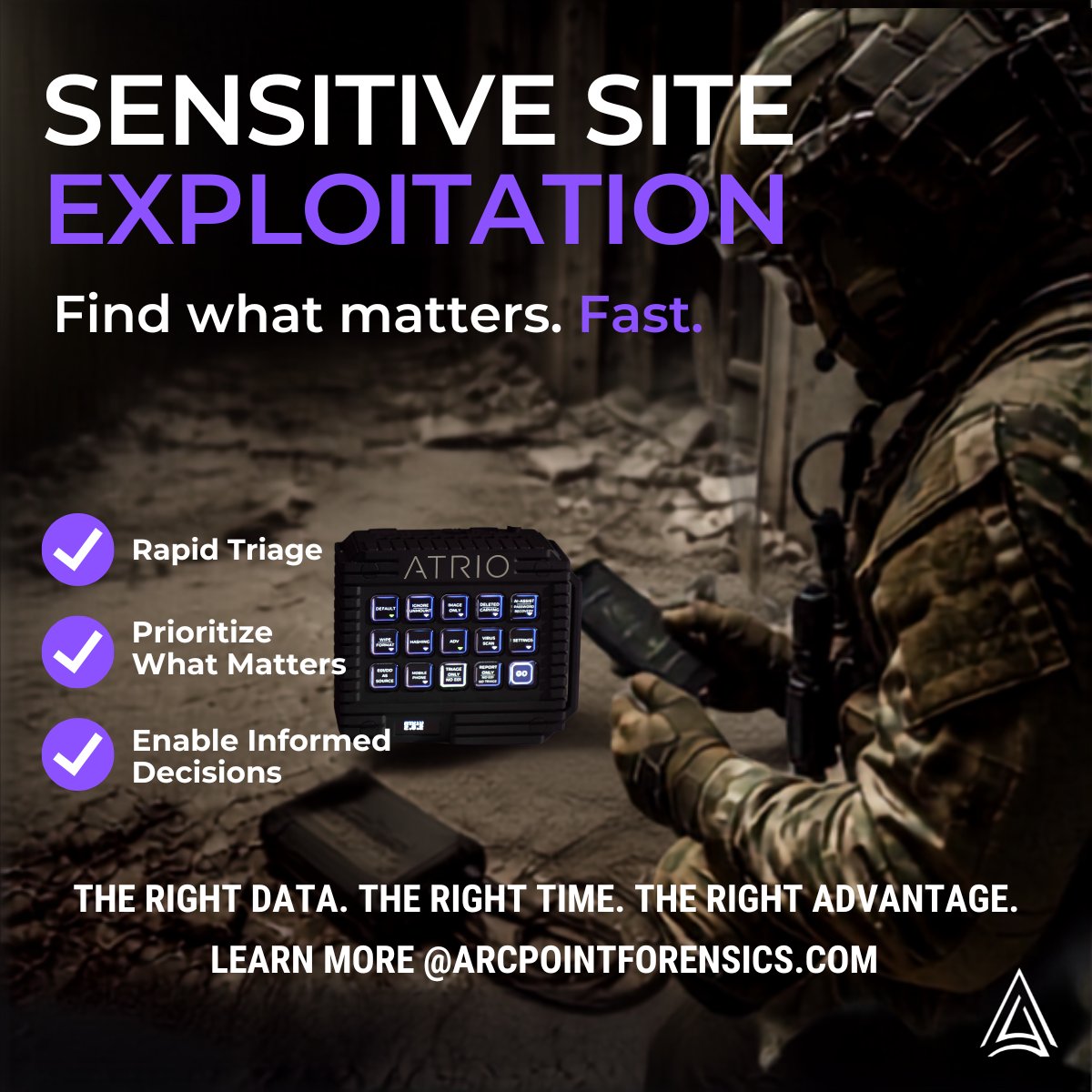 Contact_APF's tweet photo. ATRIO enables rapid digital triage & prioritization to support time-sensitive operations when mission success depends on making informed decisions quickly.
#AITriage #DefenseTech #MilitaryInnovation
#MissionFocused #ArmyModernization https://t.co/RNZ41NwPDs